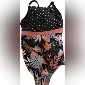 NANO Collection Tropical one piece swim suit blk/mauve/blue w/ leaves. 2t NWOT